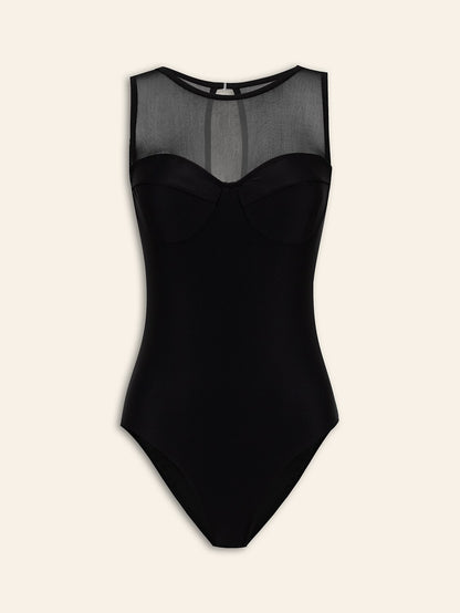 Solid Round Neck Swimsuit