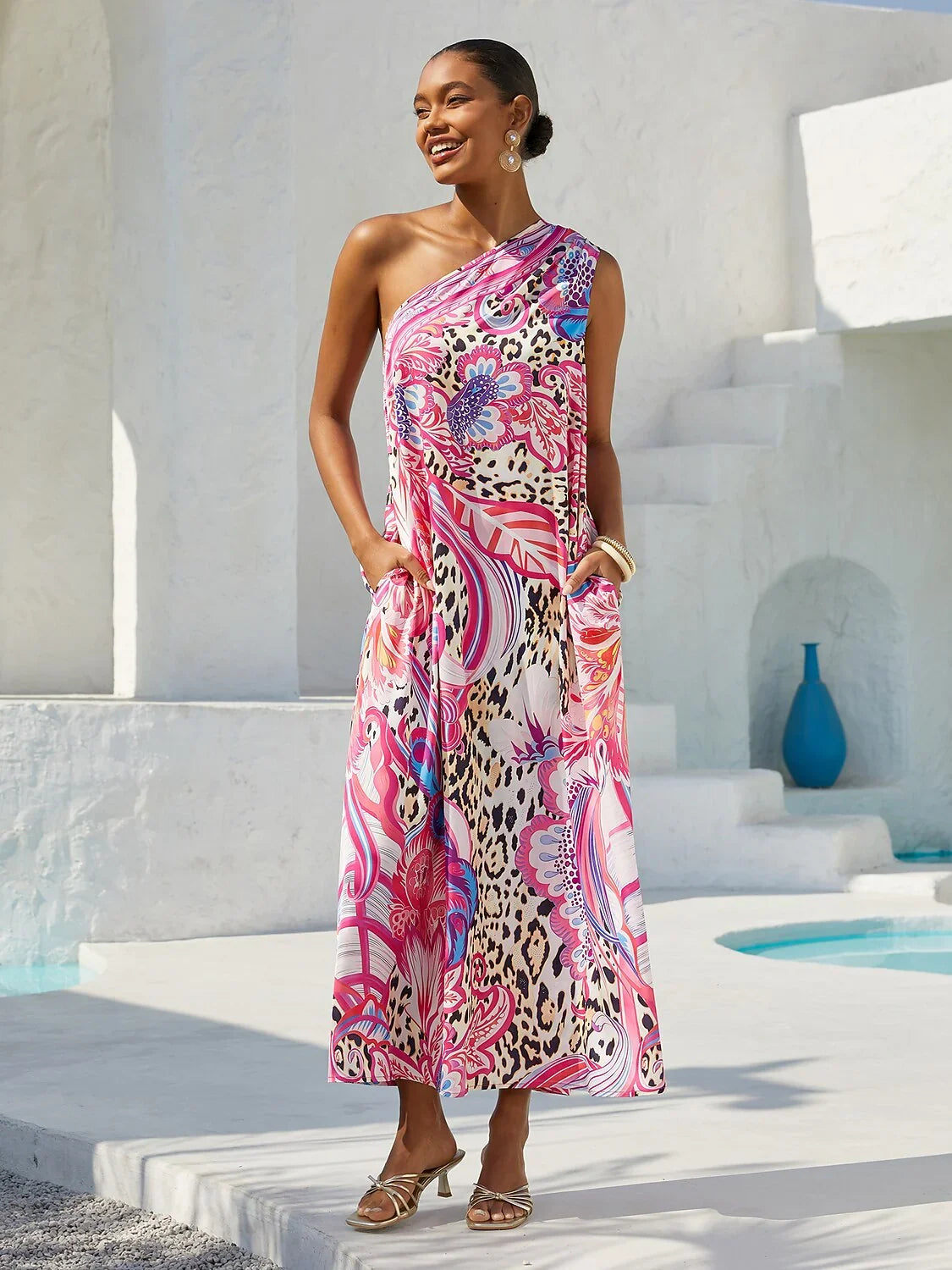 Blush&Beast Silky Satin Pink Paisley Maxi Dress