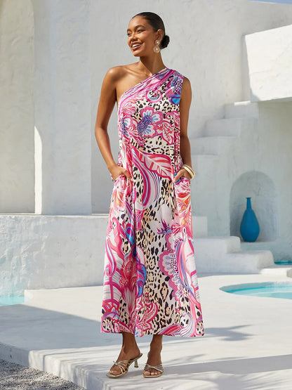Blush&Beast Silky Satin Pink Paisley Maxi Dress