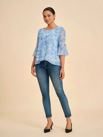Sky Blue Paisley Chiffon Blouse