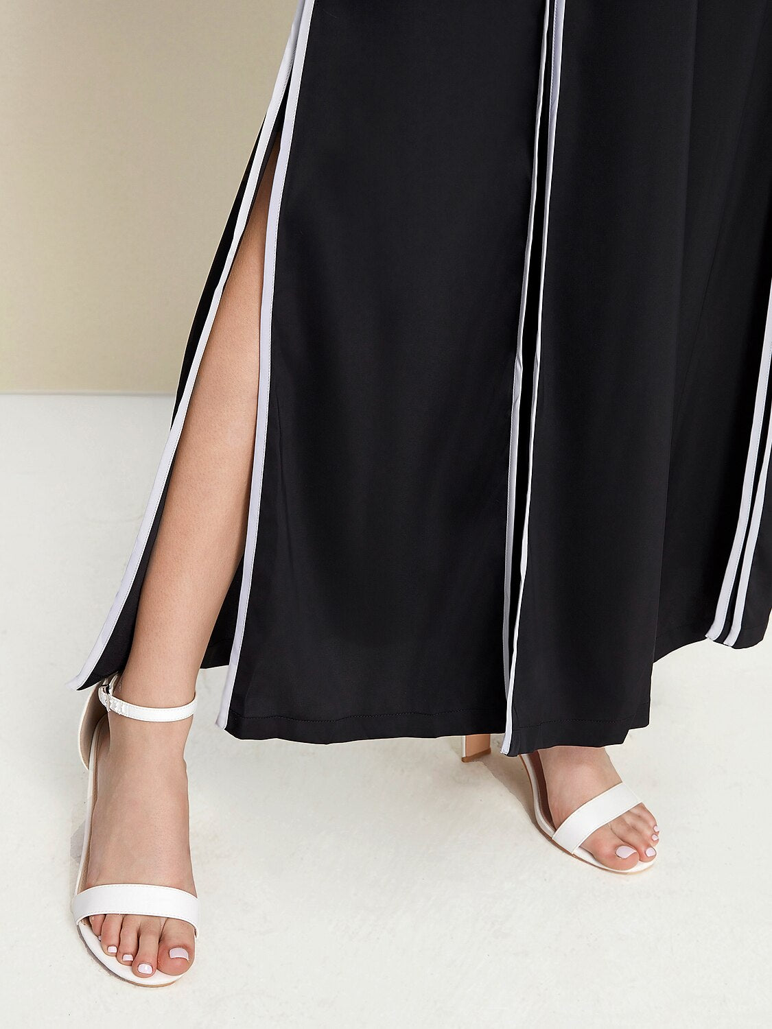 Satin Contrasting Binding Process Elegant Wide Leg Culottes