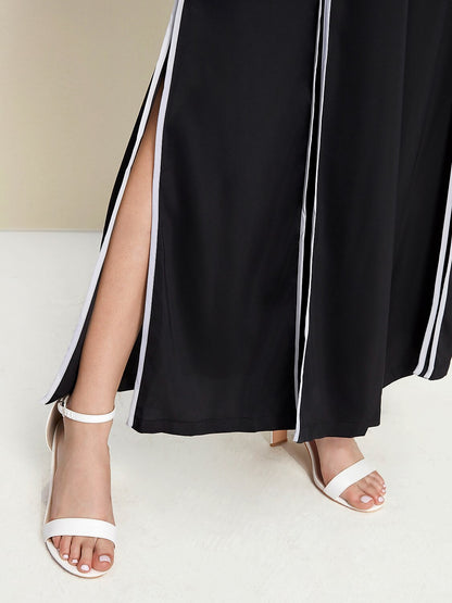 Satin Contrasting Binding Process Elegant Wide Leg Culottes