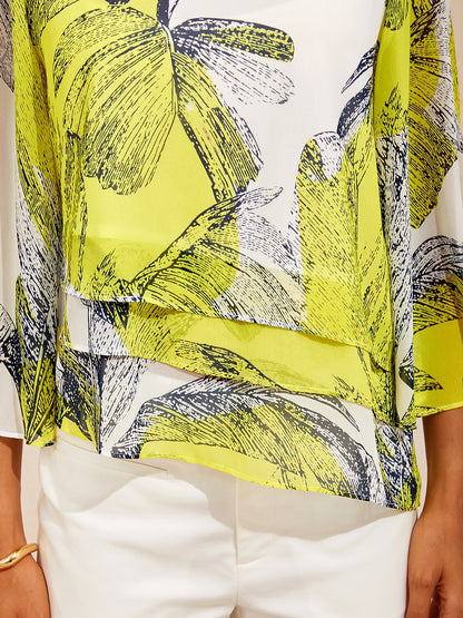 Citrus Palm Luxe Layered Chiffon Blouse
