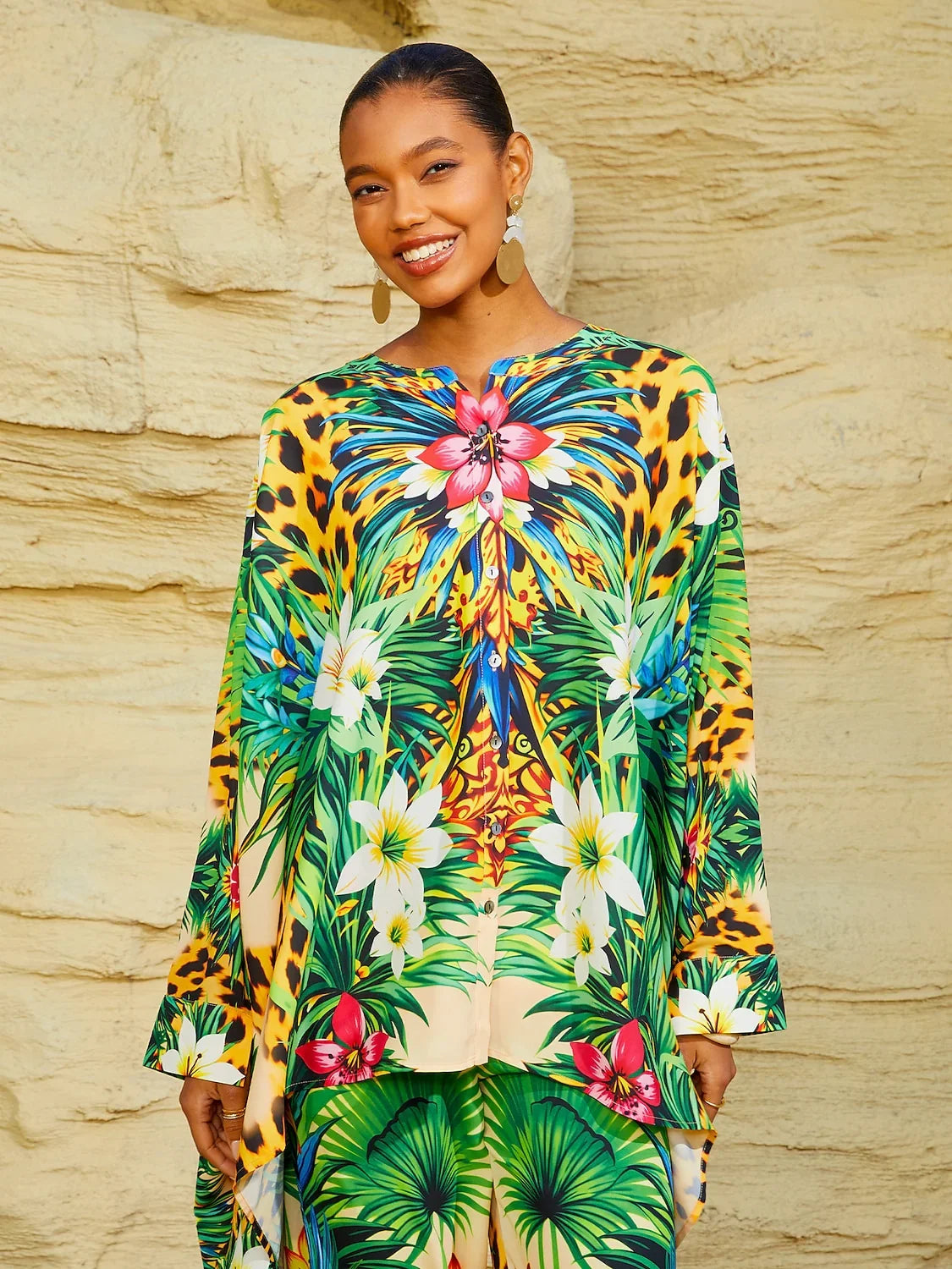 Tropical Temptation Flowy Chiffon Dolman Sleeve Blouse