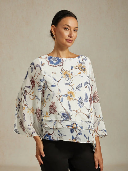 Floral Bell Sleeve Tiered Blouse