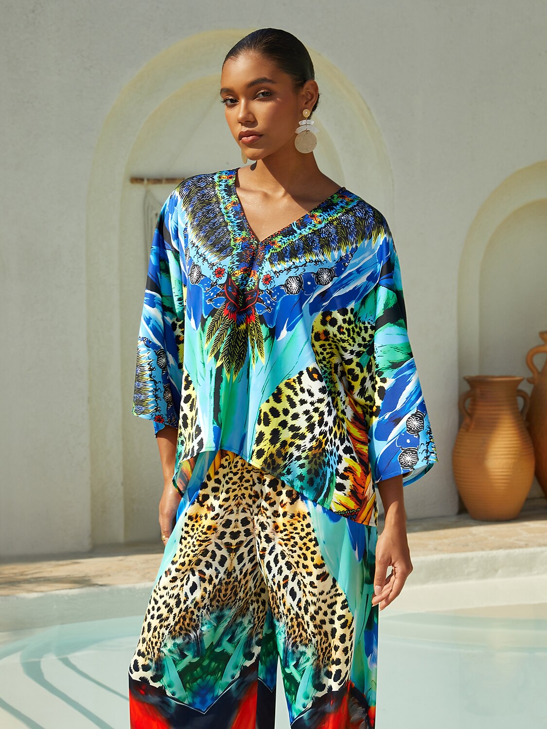 Coral Riviera Silky Satin Batwing Top