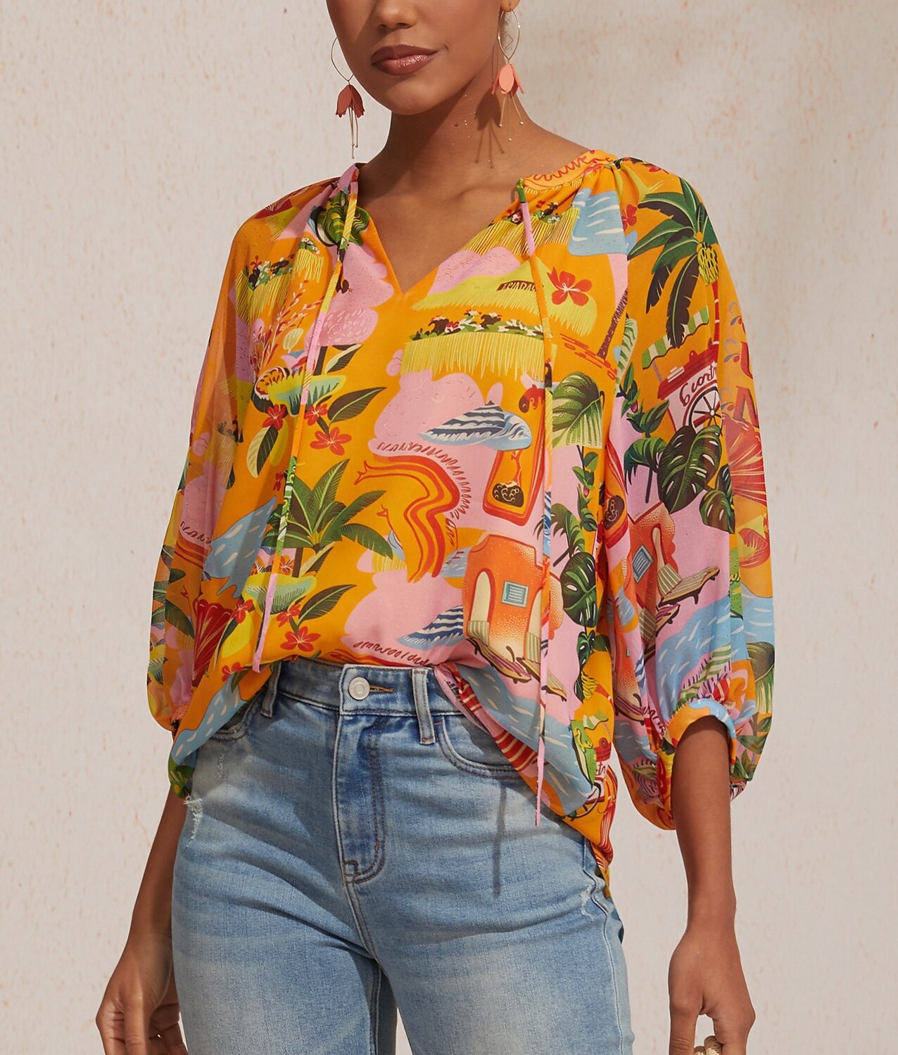 Vintage Baroque Chiffon Raglan Sleeve Blouse
