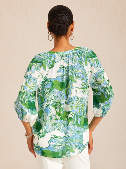 Vintage Baroque Chiffon Raglan Sleeve Blouse