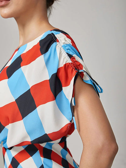 Geometric Print Ruched Maxi Dress