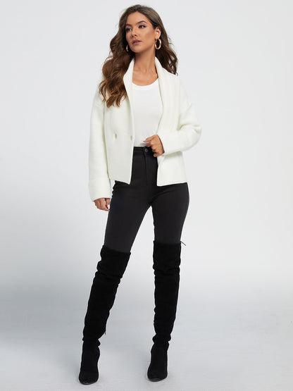 Acrylic Ribbed Knit Solid Sweater Jacket Shirt