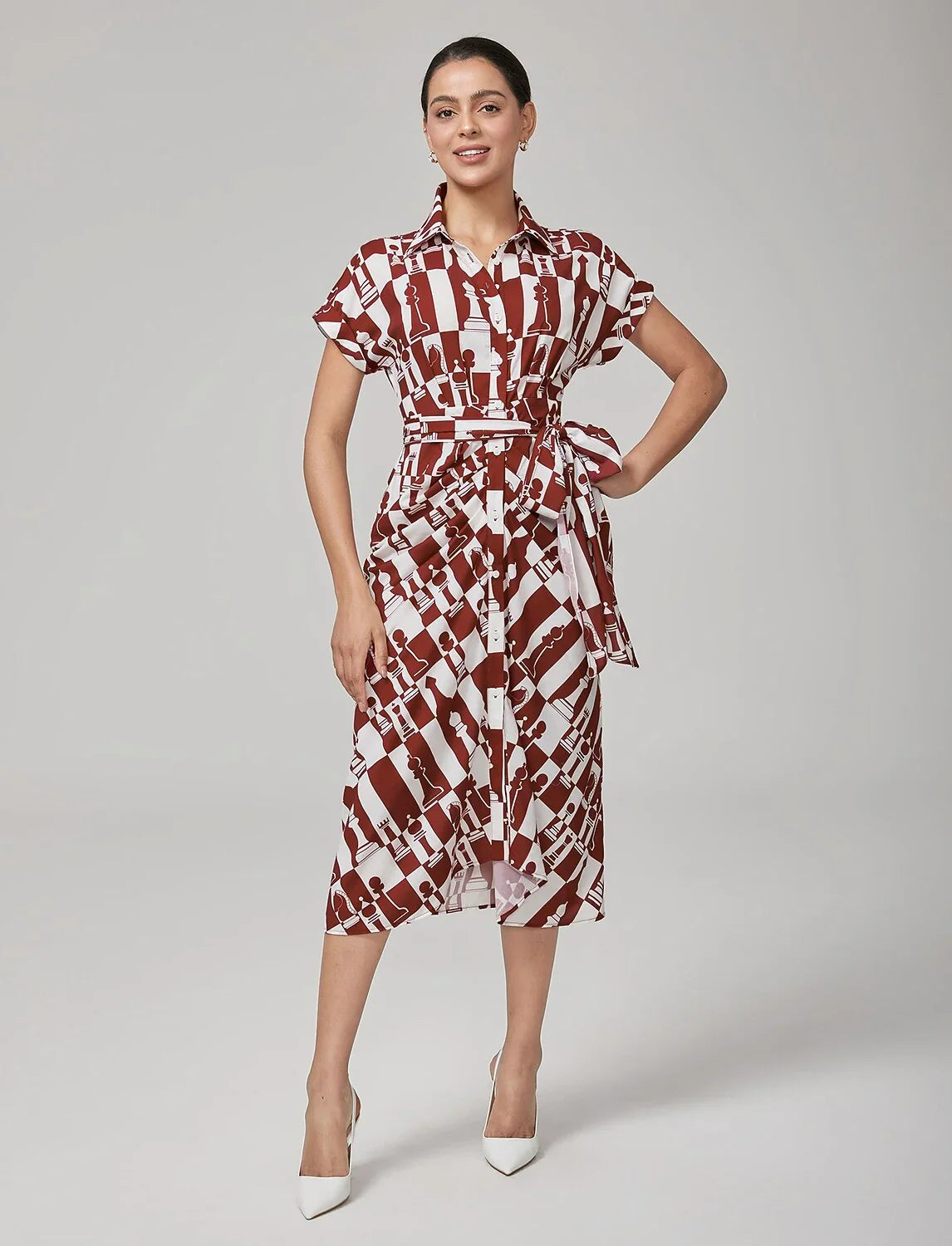 Retro Geometric Reverse Pleat Dress