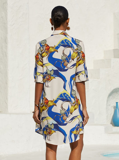 Jungle Wild Party Silky Satin Straight Shirt Dress