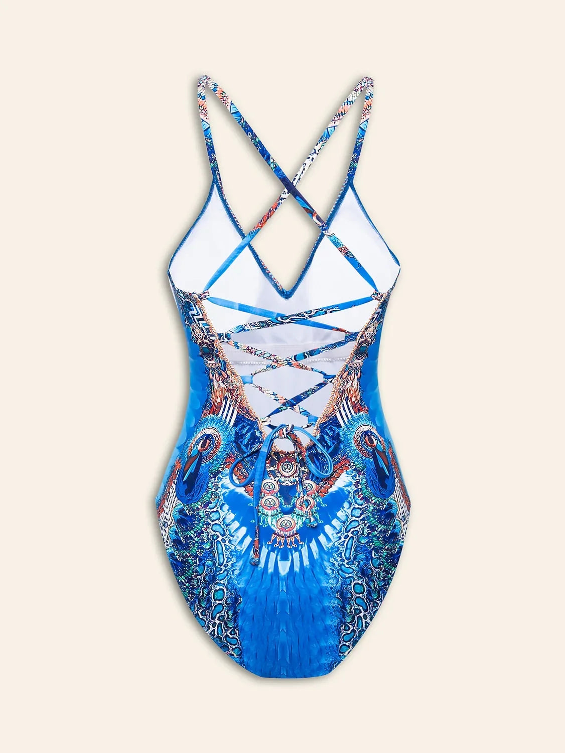Vacation Feather Leopard Print High Stretch Fabric Tie Swimsuit