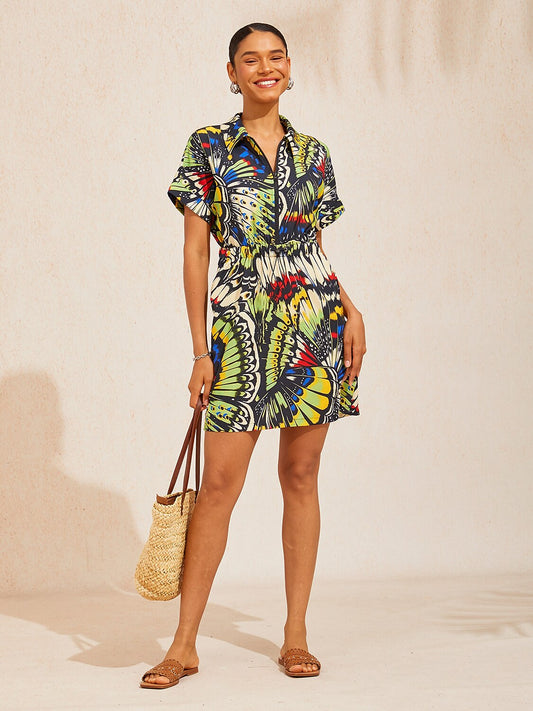 Jungle Butterfly Slight Stretch Short Dress