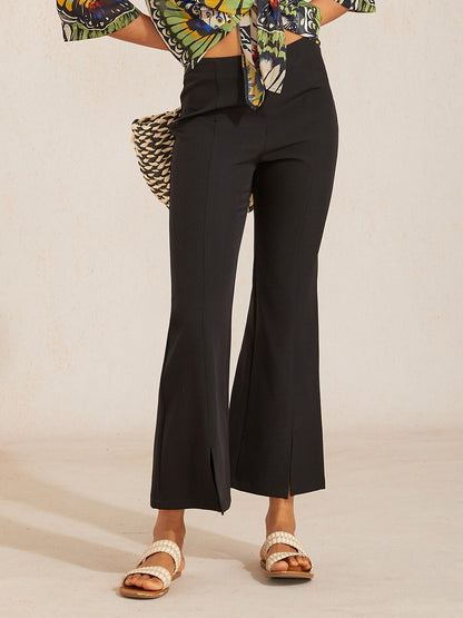 Slightly Stretch Fine Rib Cropped Flared Pants