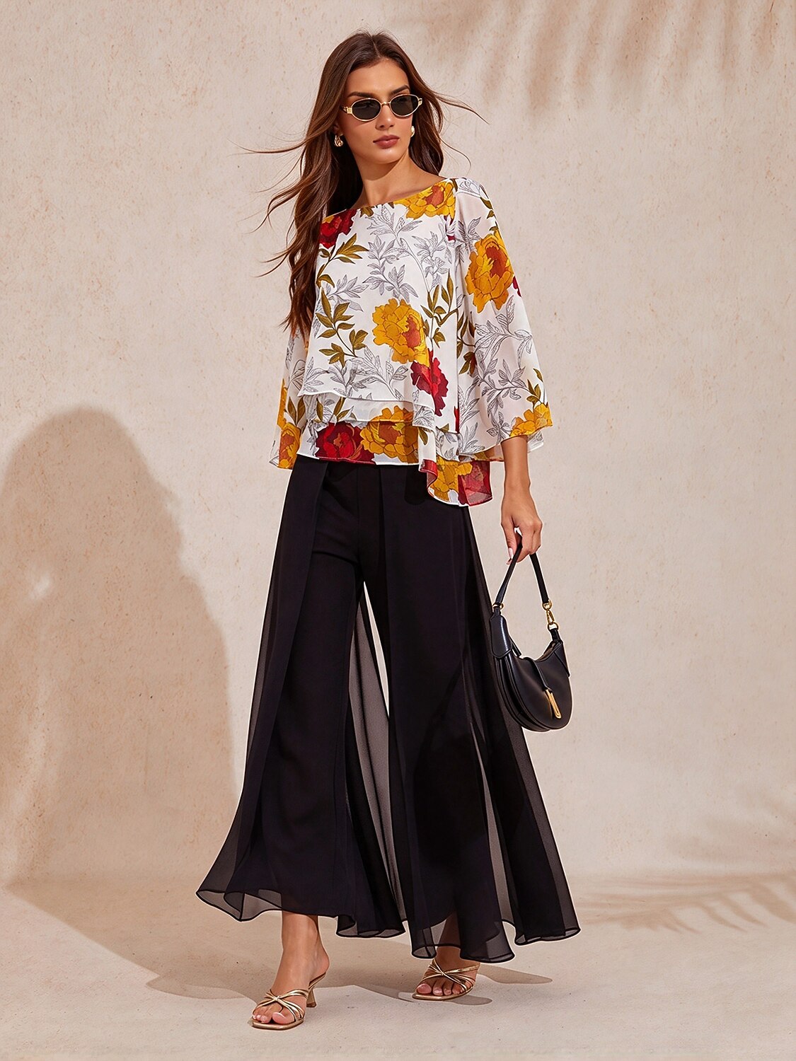 Sapphire Rose Garden Flowy Chiffon Layered Blouse