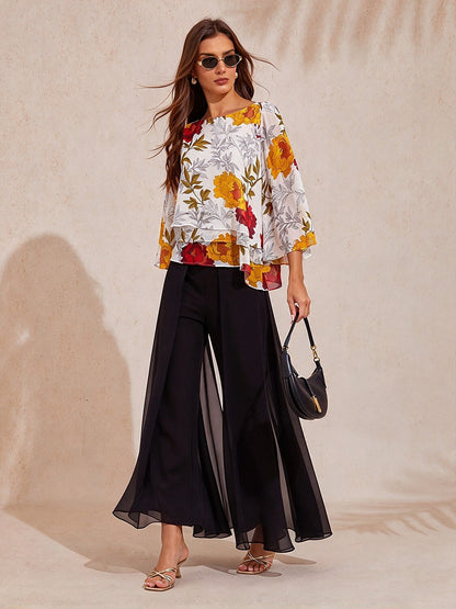 Sapphire Rose Garden Flowy Chiffon Layered Blouse