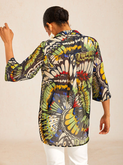 Jungle Butterfly Flowy Chiffon Blouse