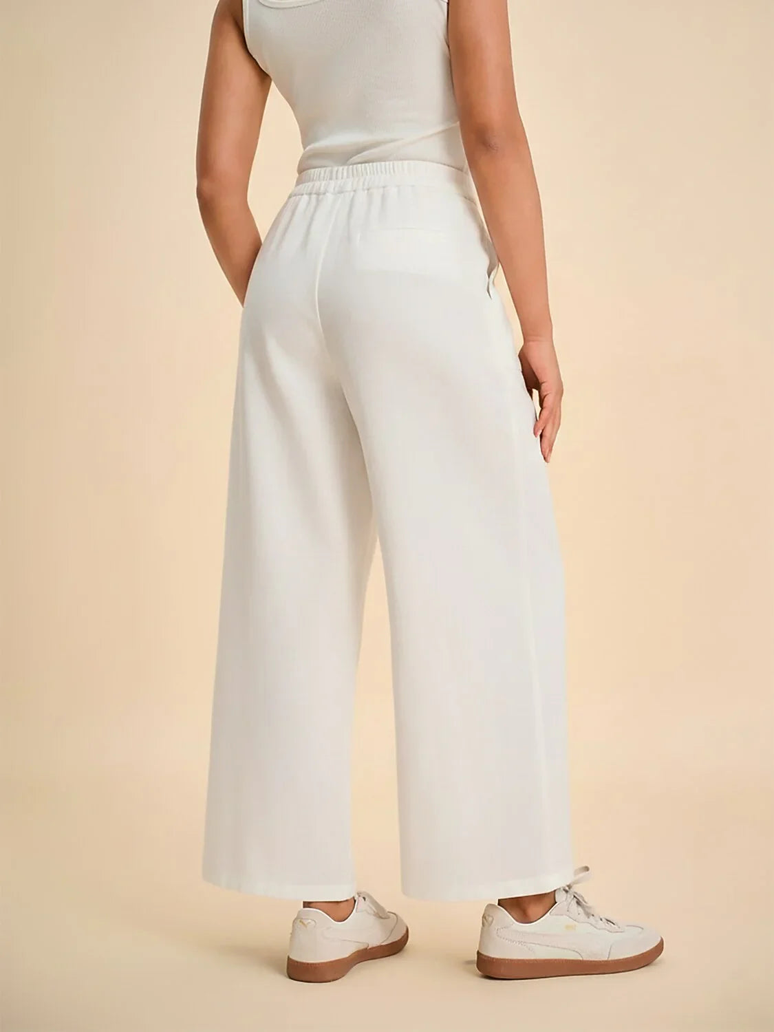 Slight Stretch Twill Elastic Waist Straight Pants