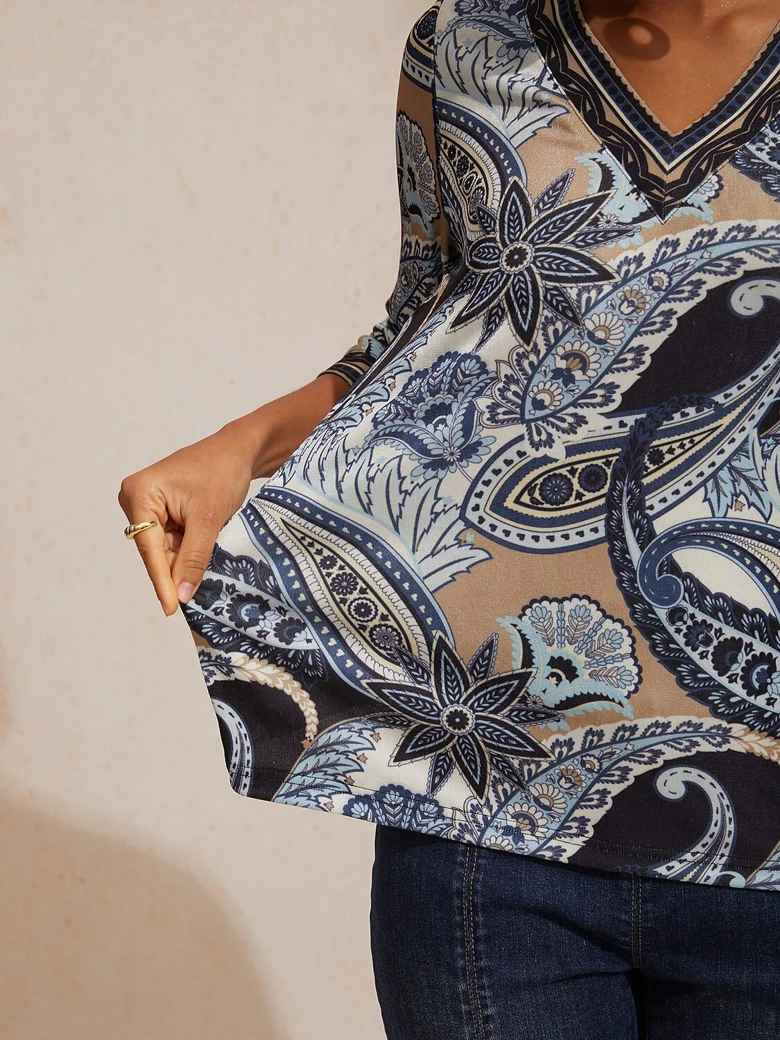 Abstract Paisley Pattern High Stretch Knit Top