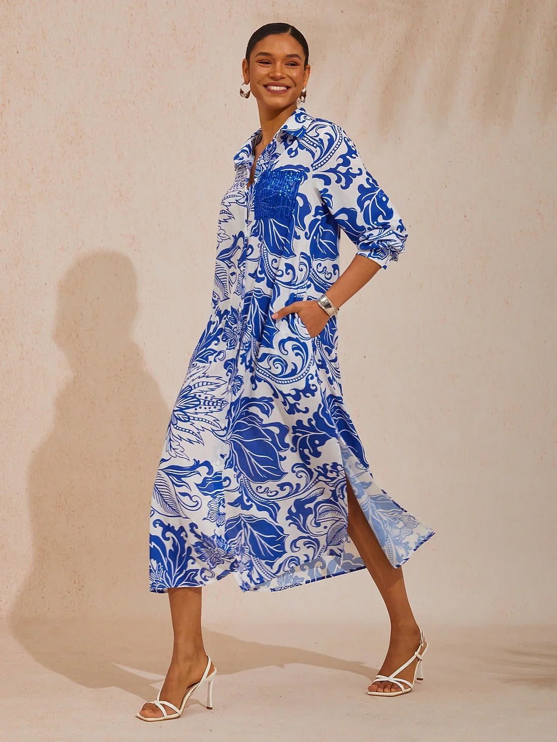 St Barth Blooms Airy Linen Look Maxi Dress