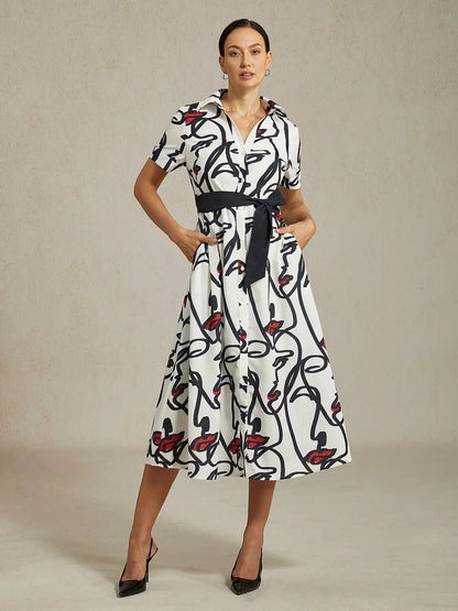 Abstract Art Short Sleeves Casual Shirt Dress