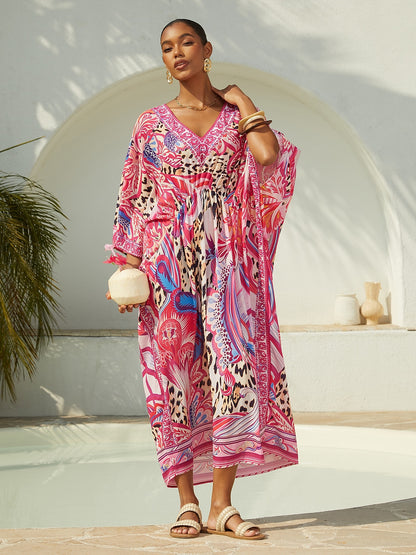 Blush&Beast Fließender Chiffon Kaftan mit rosa Paisley-Muster