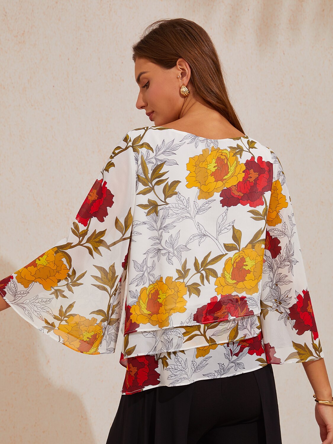 Sapphire Rose Garden Flowy Chiffon Layered Blouse