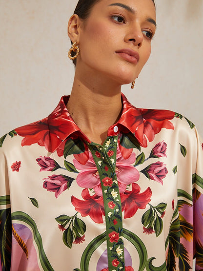 Hawaii Palm Satin Dolman Sleeve Top