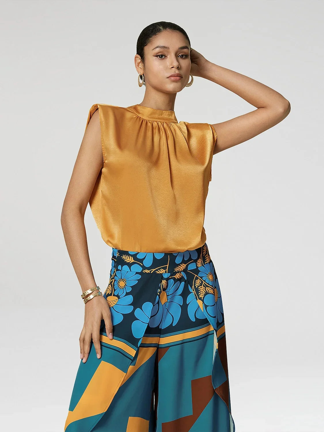 Satin Shimmery High Neck Blouse