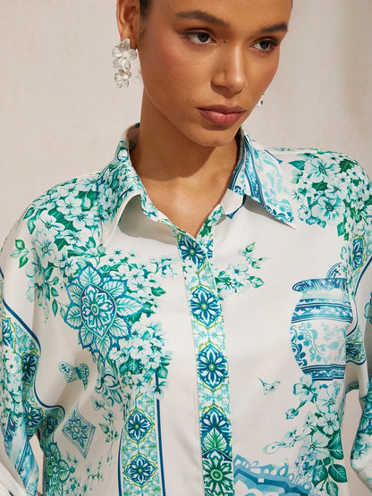 Vintage Leopard Jewelry Silky Satin Dolman Sleeve Shirt