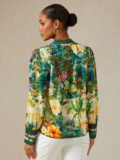 Emerald Garden Silky Satin Blouse