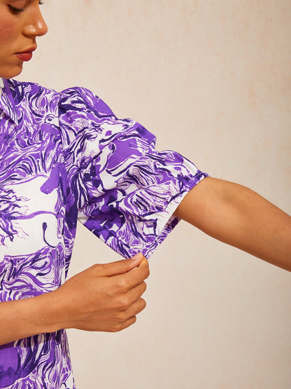 Graphic Art Mustang Linen Look Midi Dress