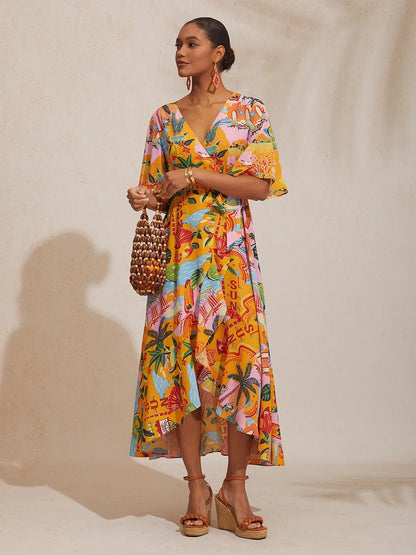 Summer Escape Silky Satin Floral Maxi Dress