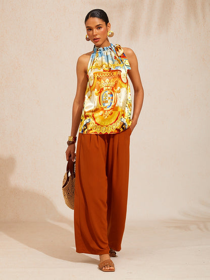 Vacation Elastic Drawstring Wide Leg Pants