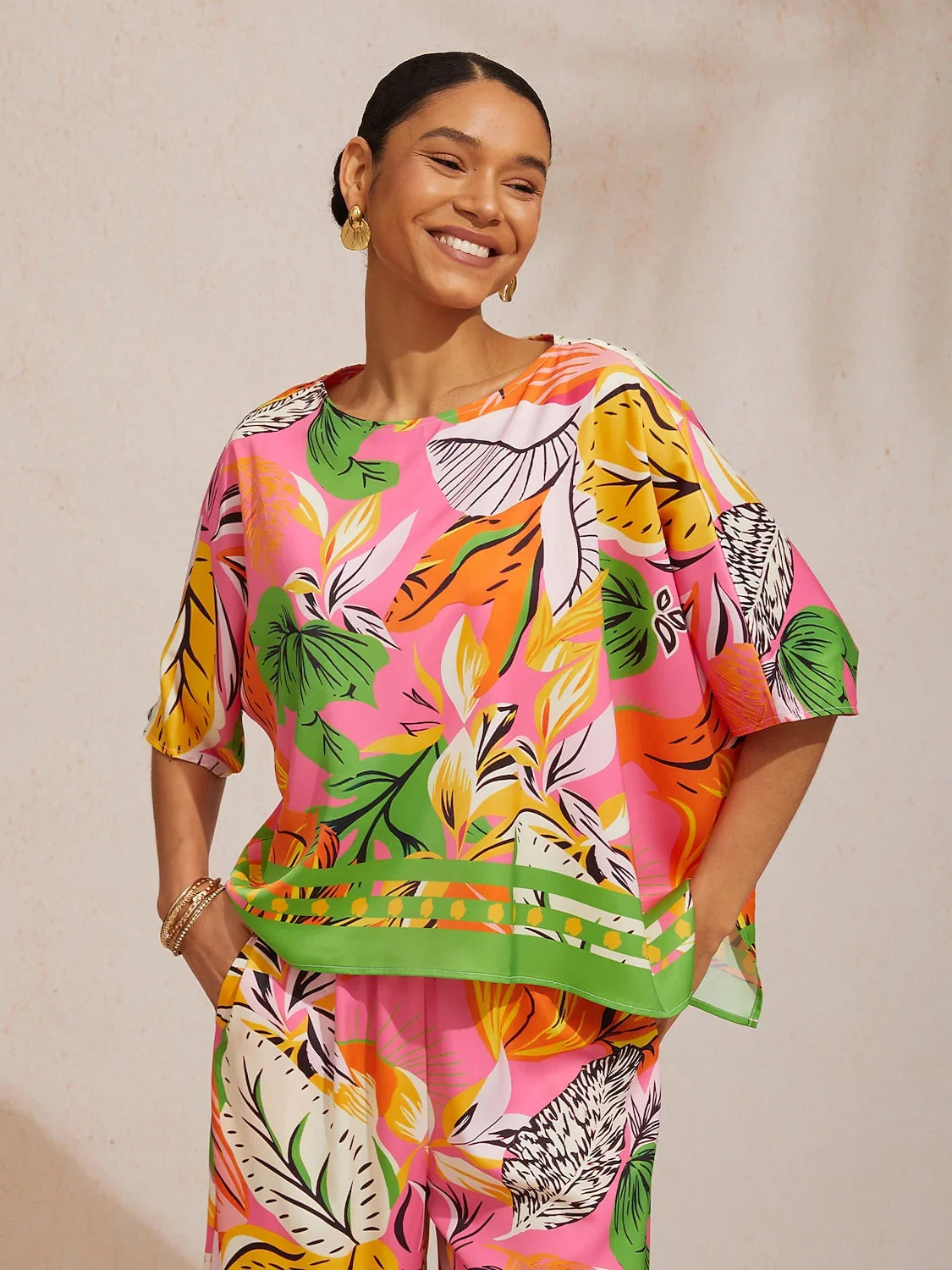 Wild Hibiscus Dream Silky Satin Dolman Sleeve Top – ADOR