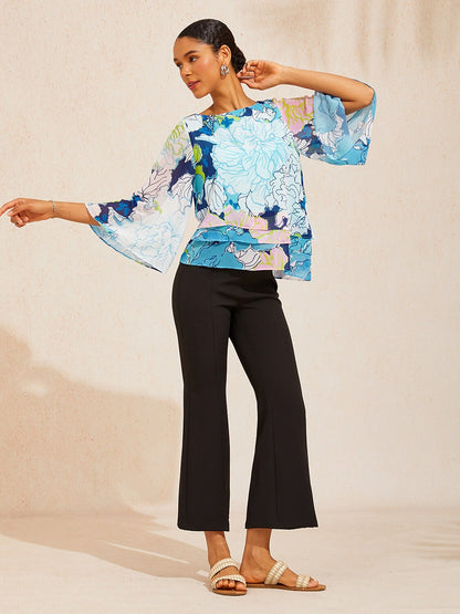 Pastel Wash Peony Layered Chiffon Blouse