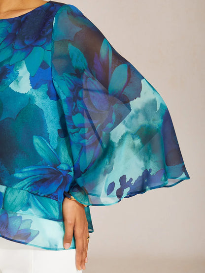 Spring Blooms Flowy Chiffon Layered Design Pink Blouse