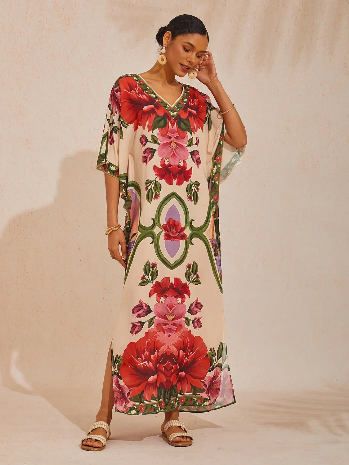 Hawaii Palm Flowy Chiffon Floral Maxi Dress