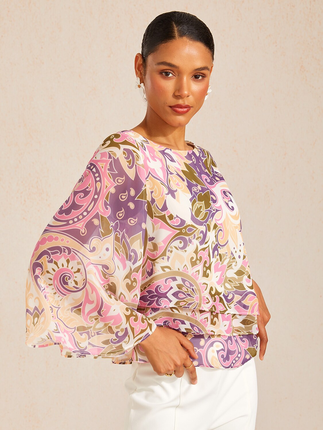 Lavender Paisley Flora Flowy Chiffon Top