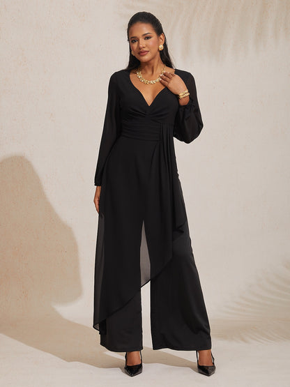 Asymmetrical Deep V Wide-legged Jumpsuit