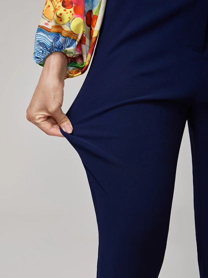 Ankle-Length Casual Dark Blue Trousers