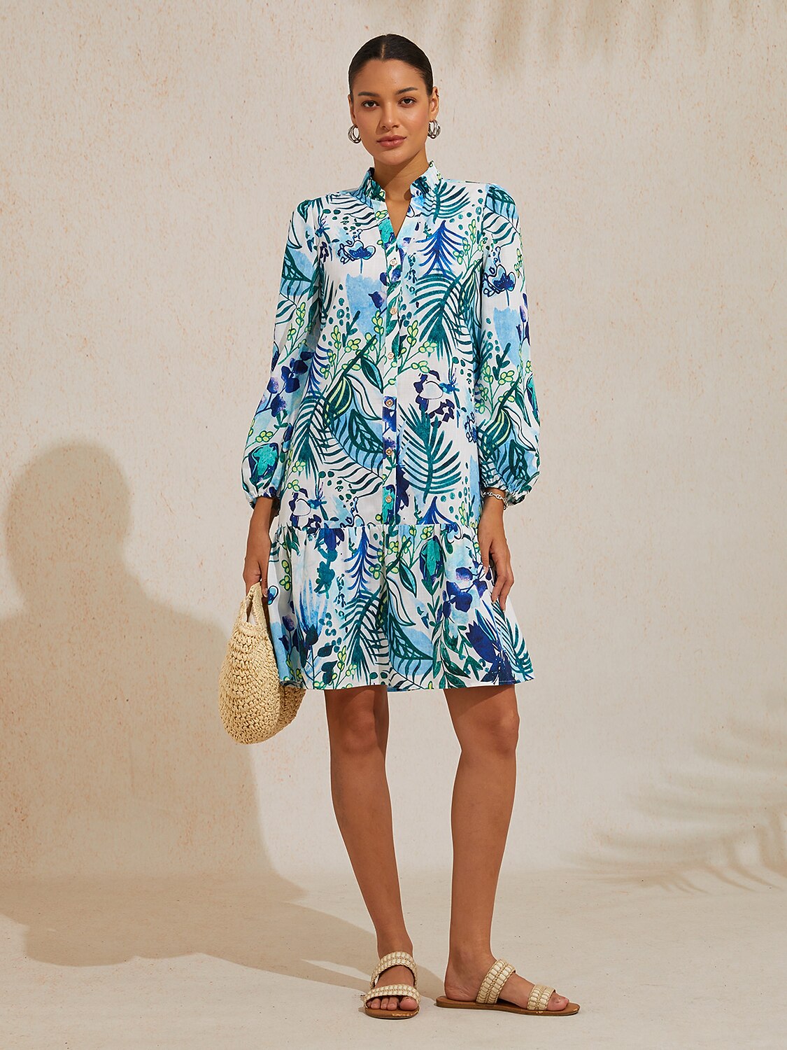 Ocean Bloom Escape Linen Look Midi Dress