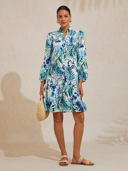 Ocean Bloom Escape Linen Look Midi Dress