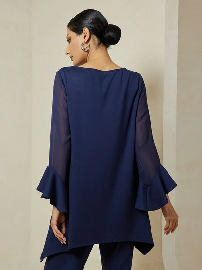 Modal Patchwork Flare Cuff Knitwear Blouse