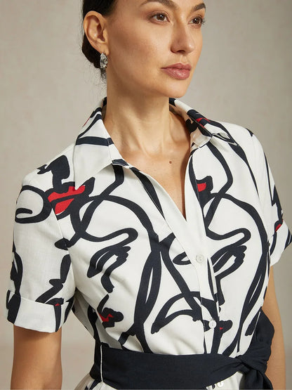Abstract Art Short Sleeves Casual Shirt Dress