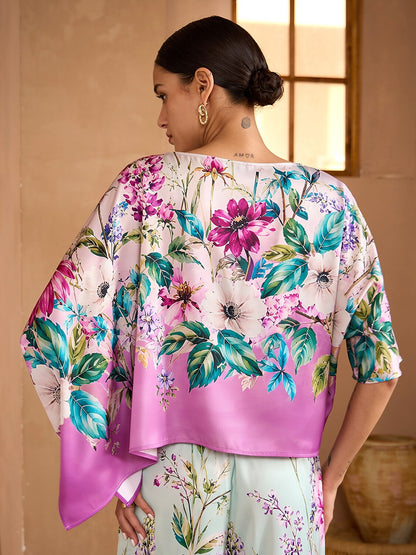 Pastel Garden Silky Satin Batwing Top