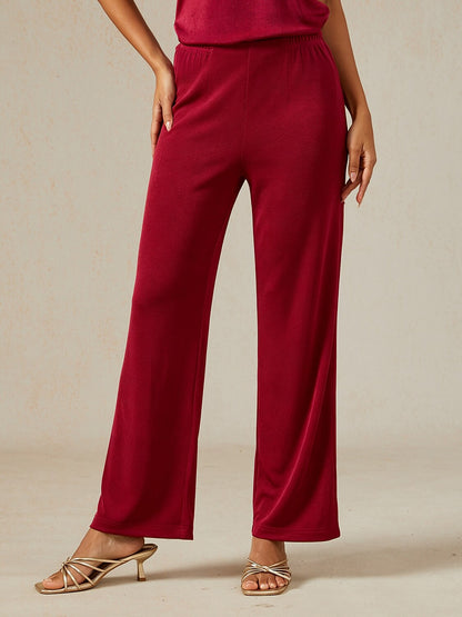 Acetate Look Stretch Straight Leg Pants