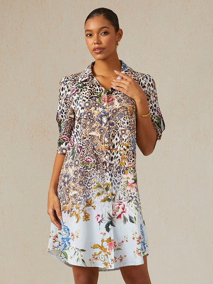 Noir Geometry Silky Satin Shirt Dress