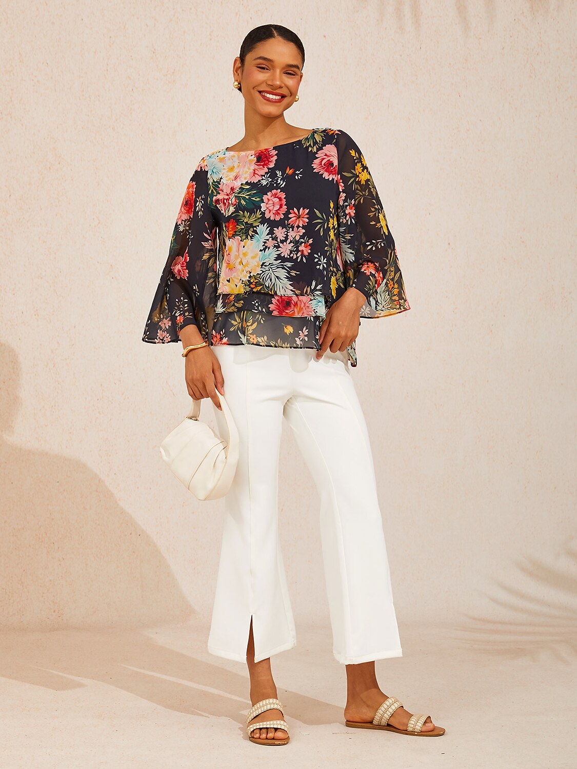 Moonlight Blossom Layered Chiffon Blouse